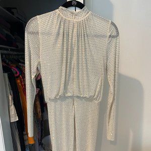 SELF-PORTRAIT Draped crystal-embellished stretch-mesh mini dress